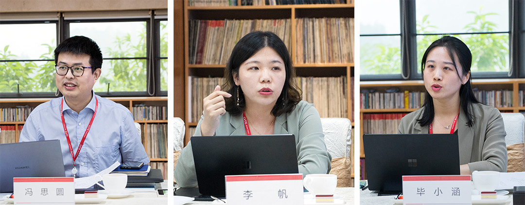 冯思圆、李帆、毕小涵分别介绍国际网络教育学院（IIOE）、亚太项目、西亚非洲项目情况